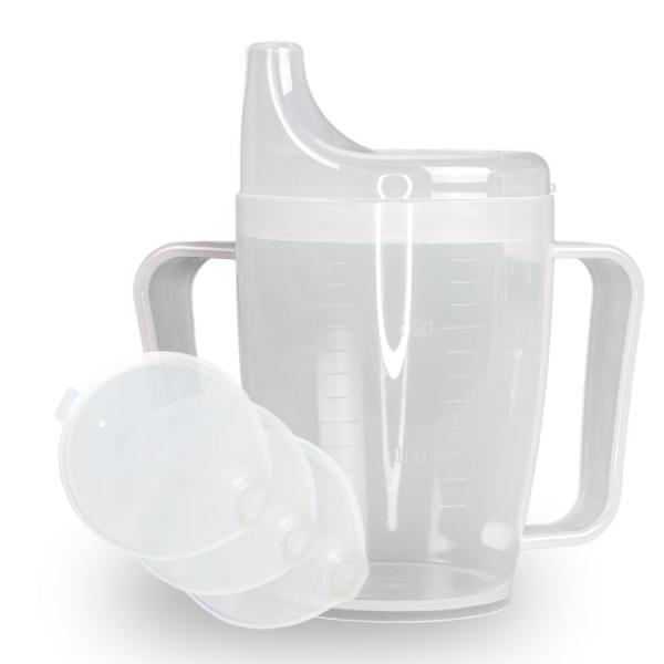 Trinkbecher-Set mit 2 Griffen und 3 Deckeln, transp.